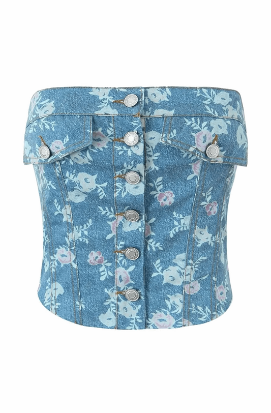 Floral denim corset and skort set