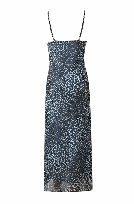Lace patchwork blue leopard maxi dress
