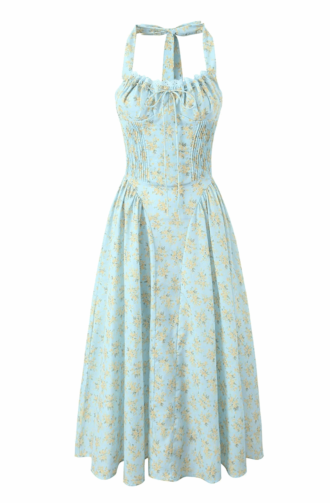 Flower print bow tie halter maxi dress