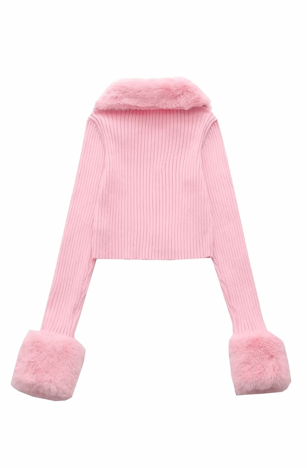 Ribbed knit cardigan with detachable fur