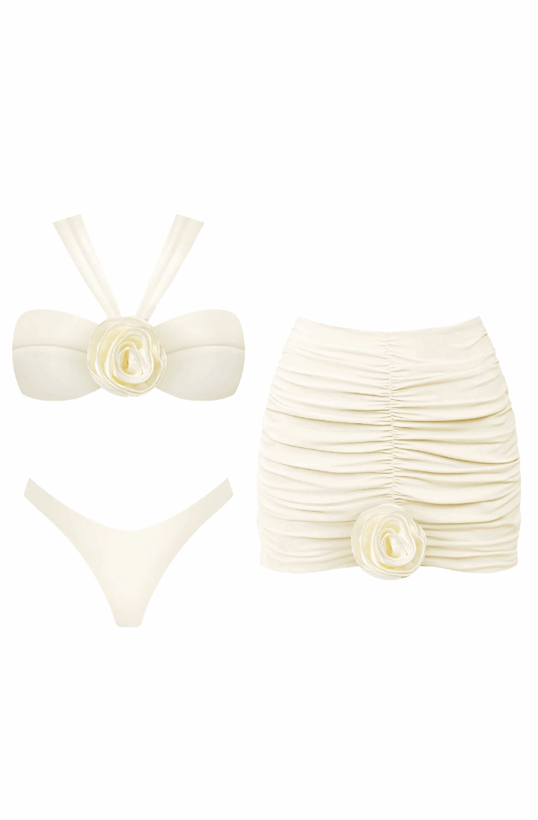 3D flower bikini and skirt matching set