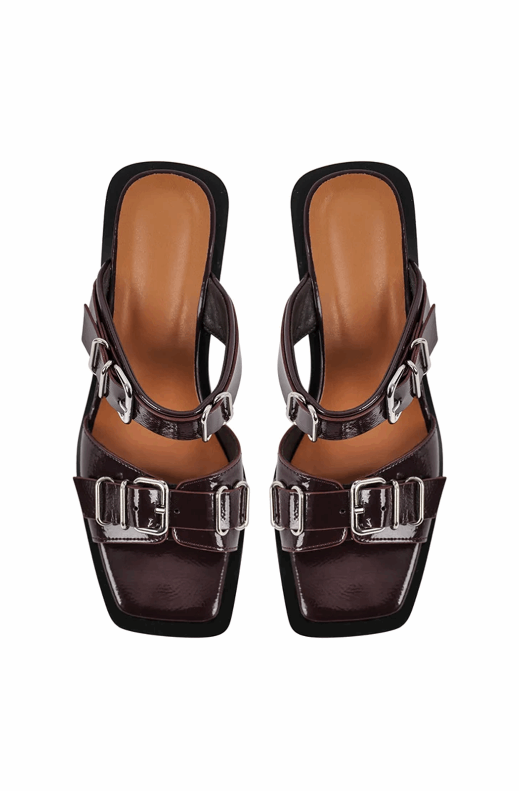 Square toe buckle chunky heeled sandals