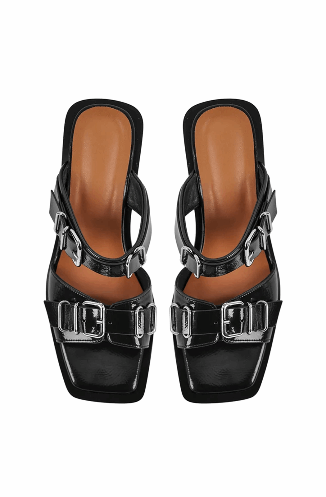 Square toe buckle chunky heeled sandals