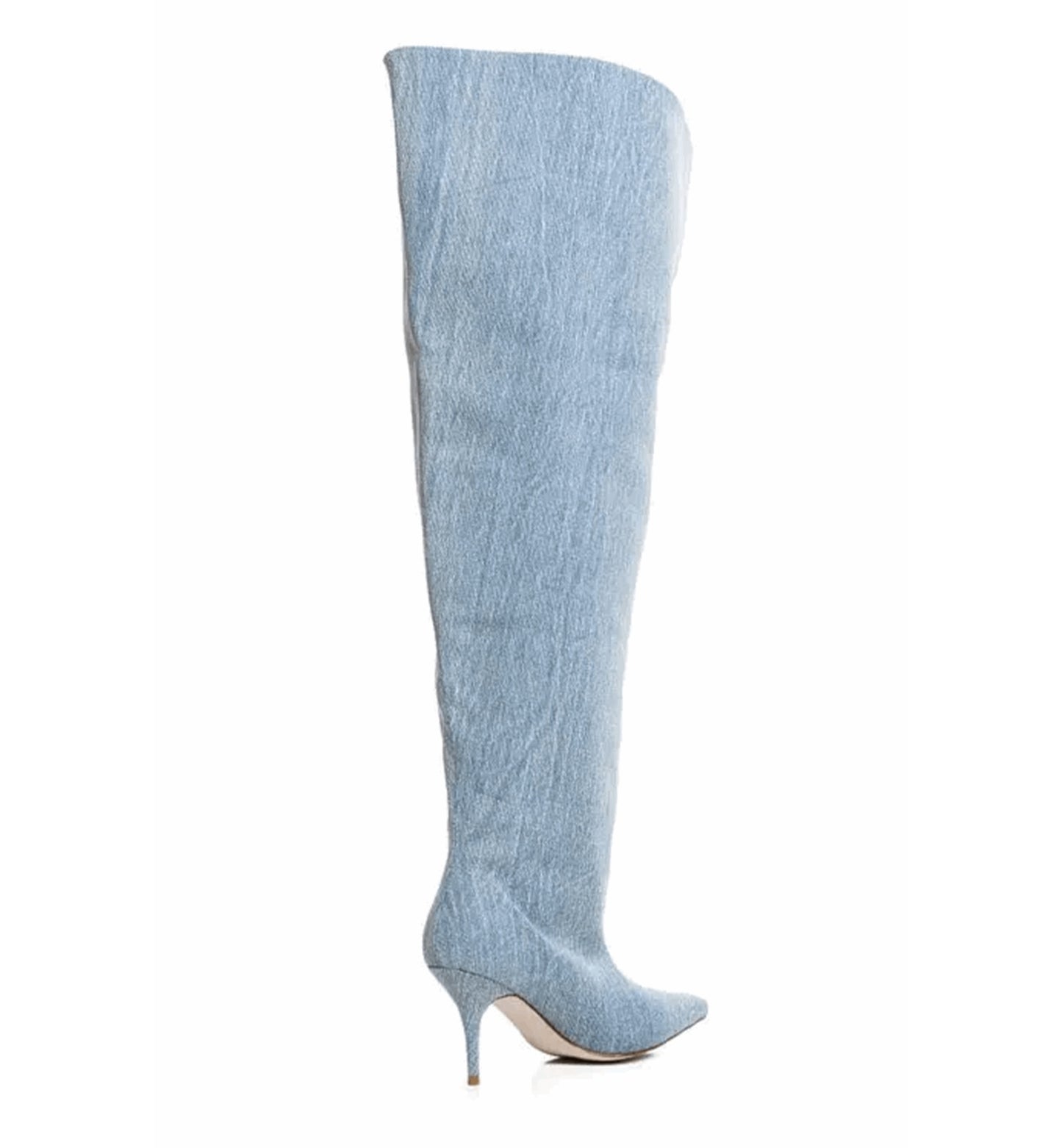 Light blue knee-high boot on a white background