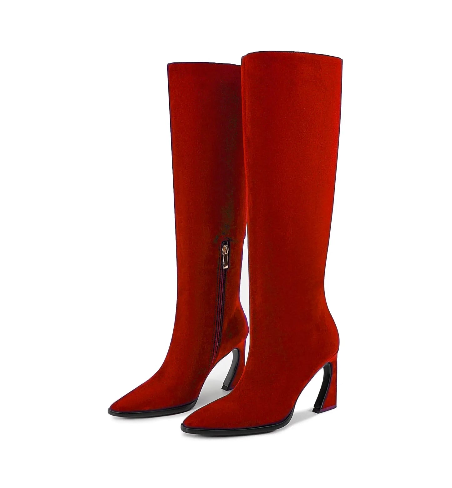 Red knee-high boots on a white background