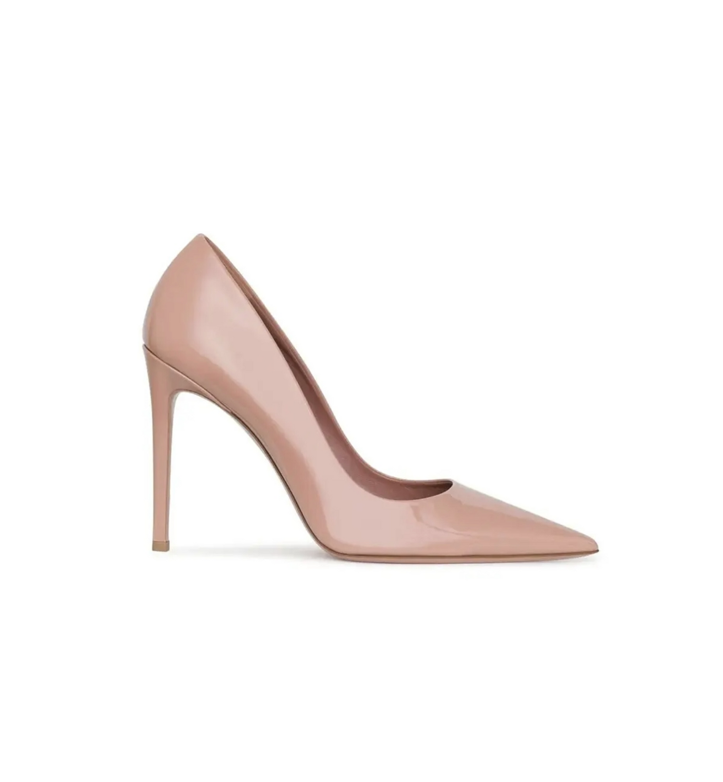 Nude pink high-heeled shoe on a white background