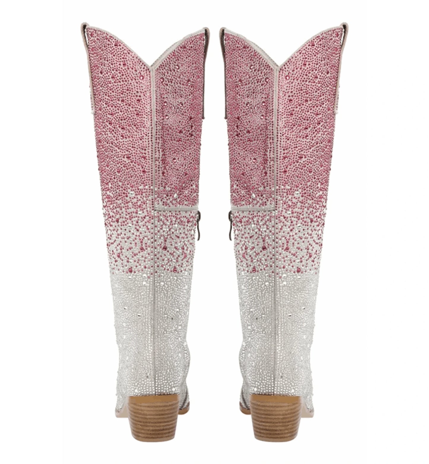 Pink and silver glittery cowboy boots on a white background