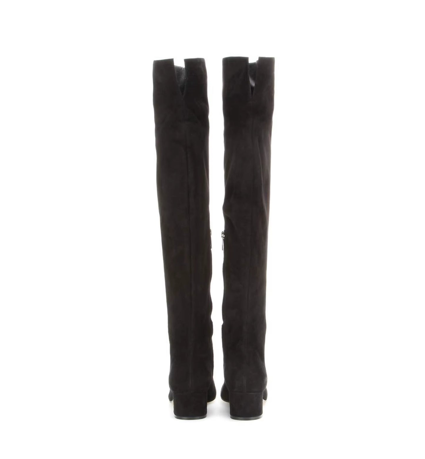 Black knee-high boots on a white background