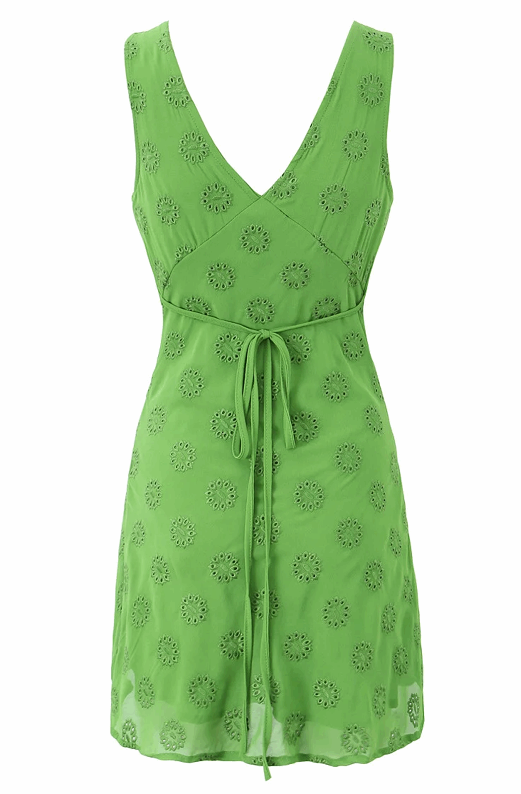 Green floral embroidery mini dress