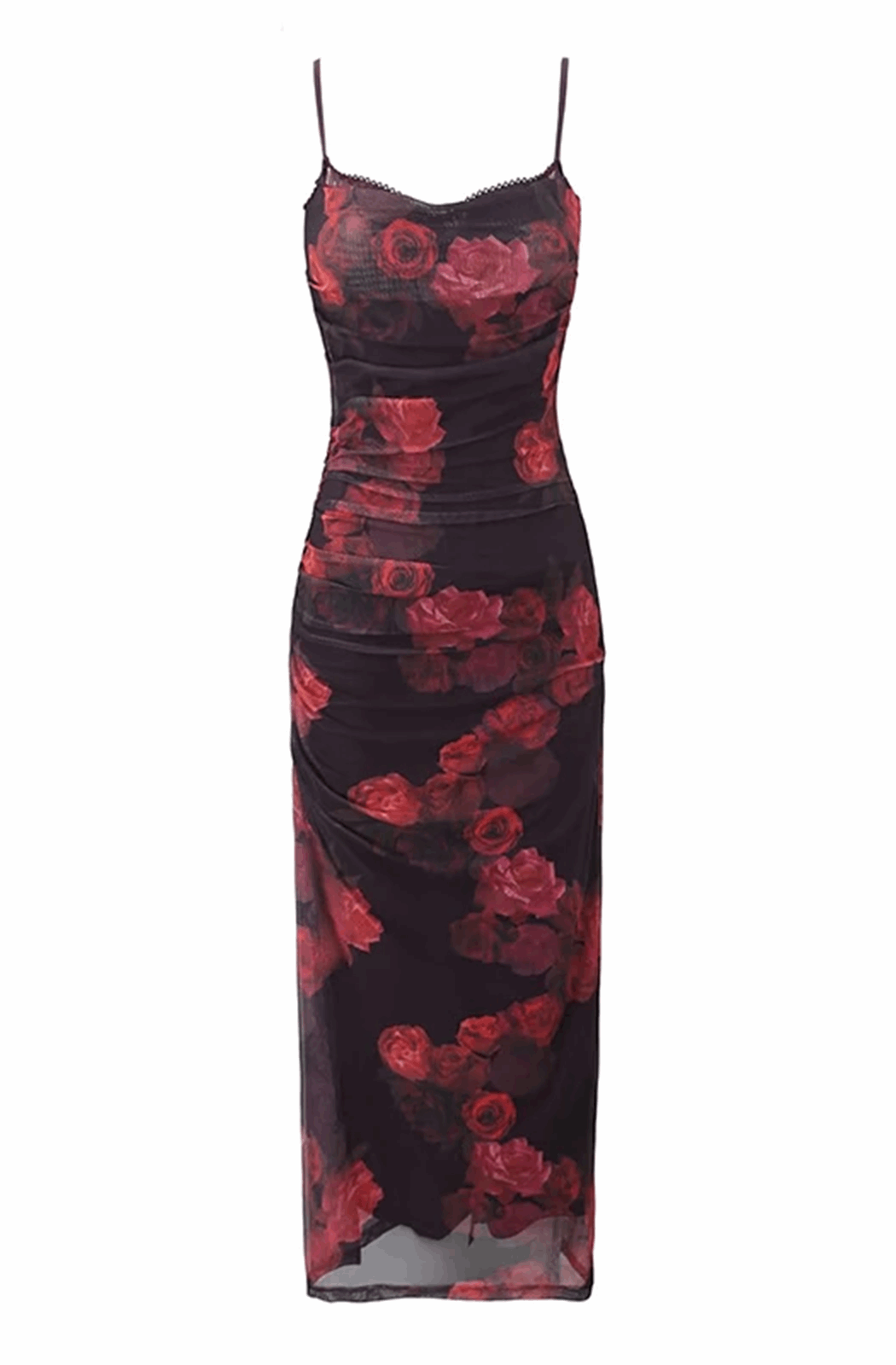 Vintage floral print mesh long dress