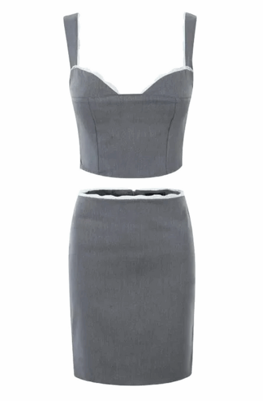 Lace trim crop top and pencil skirt set