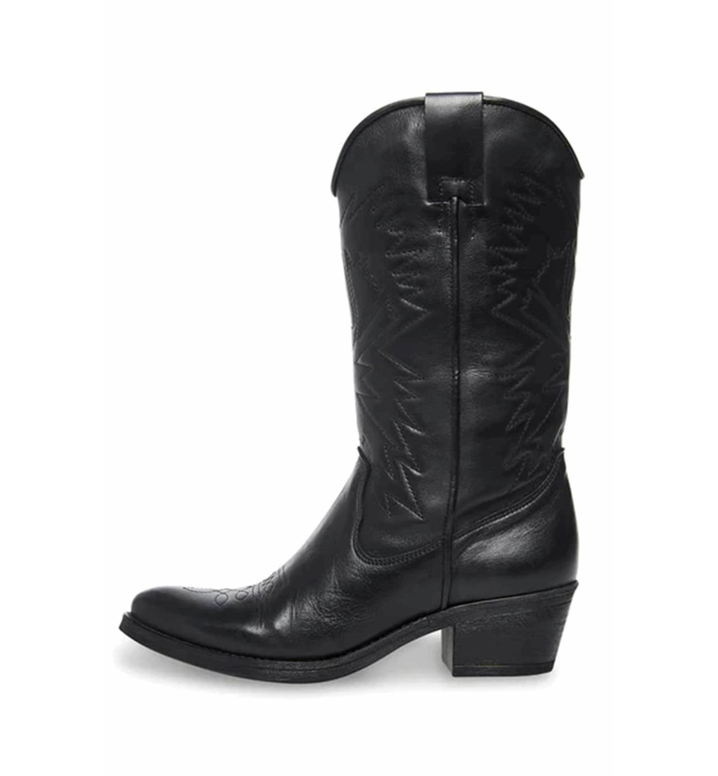 Classic black western boots for women with smooth finish and pointed toe