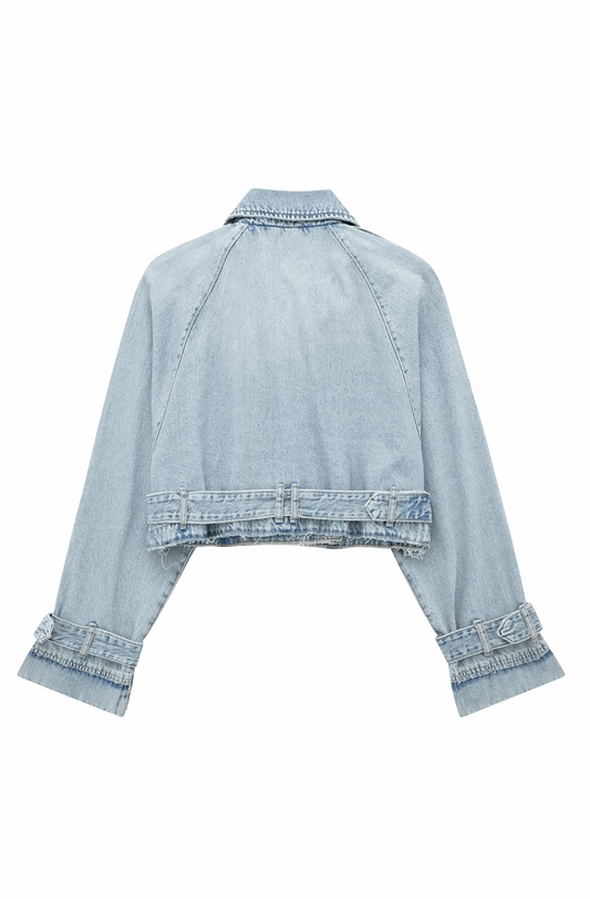 Denim cropped trench coat