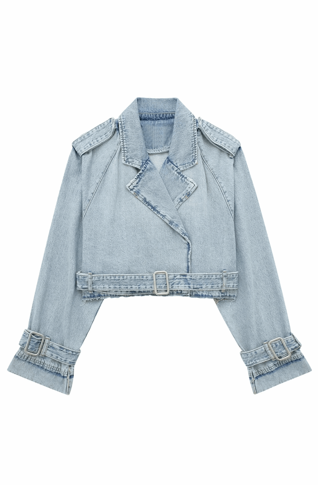 Denim cropped trench coat