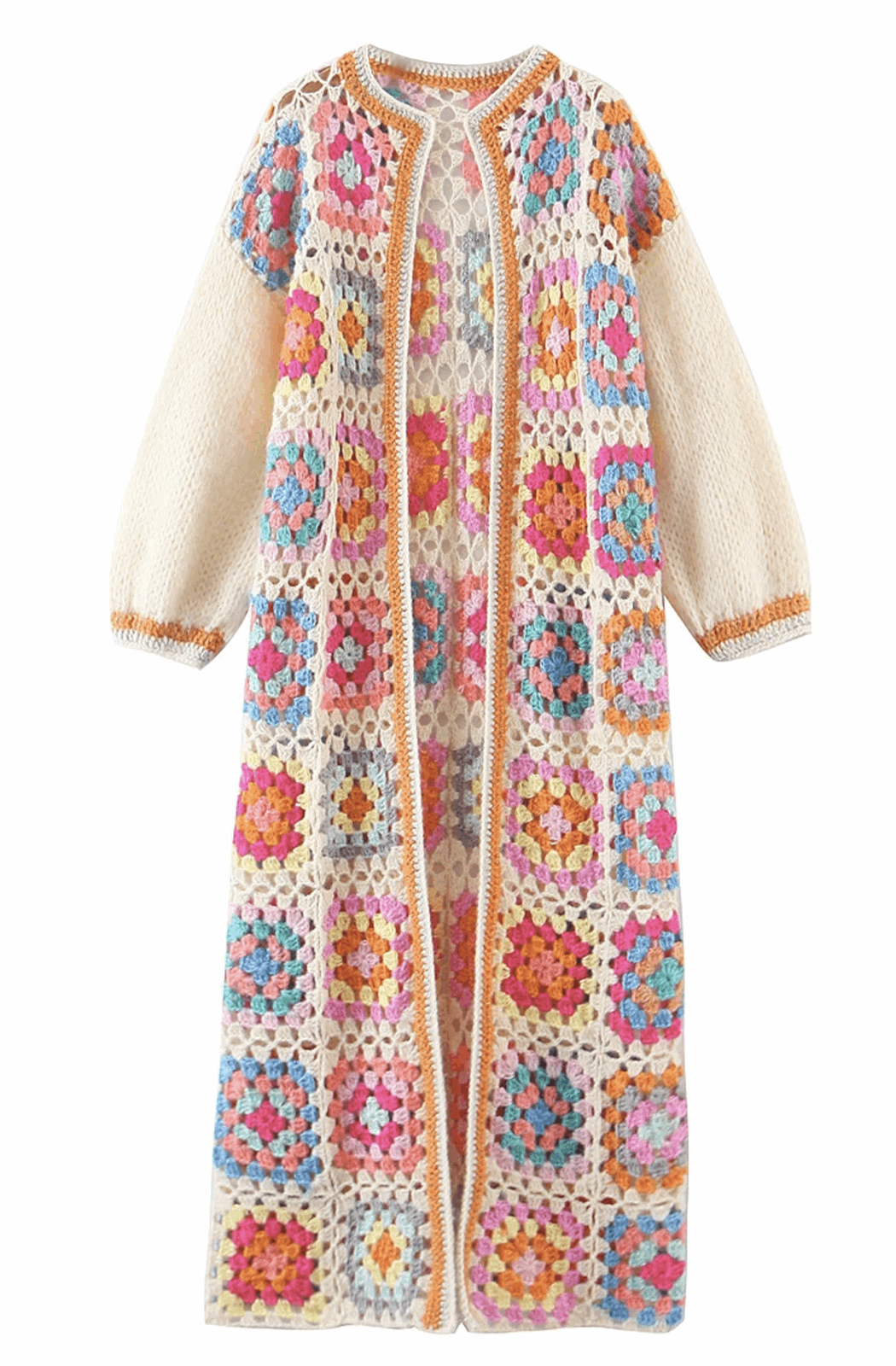 Plaid flower crochet cardigan