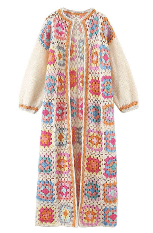 Plaid flower crochet cardigan