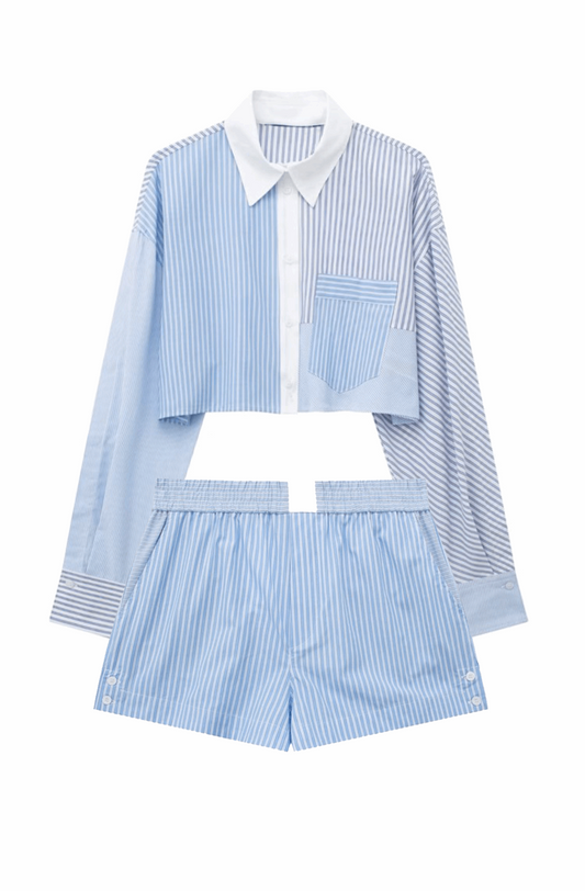 Crop shirt and mini shorts stripped set