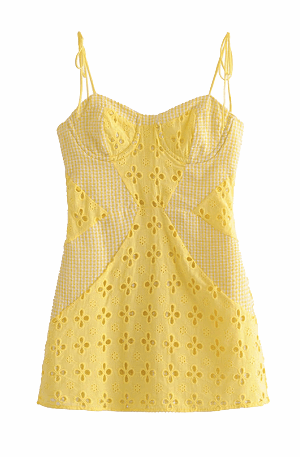 Yellow embroidered and gingham dress