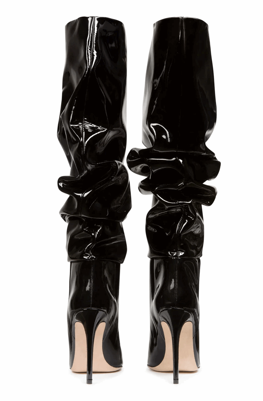 Pleated patent leather boots