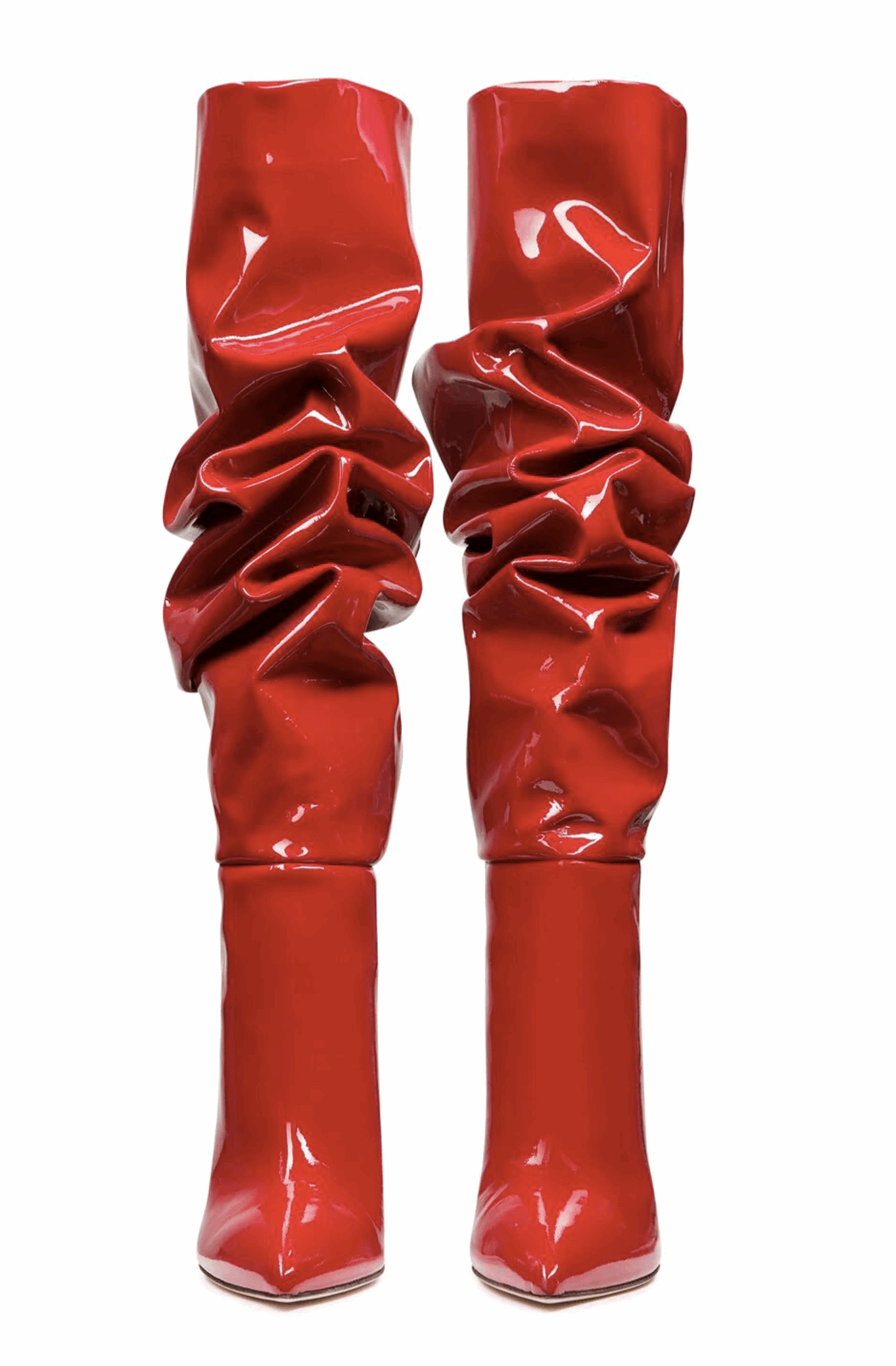 Pleated patent leather boots