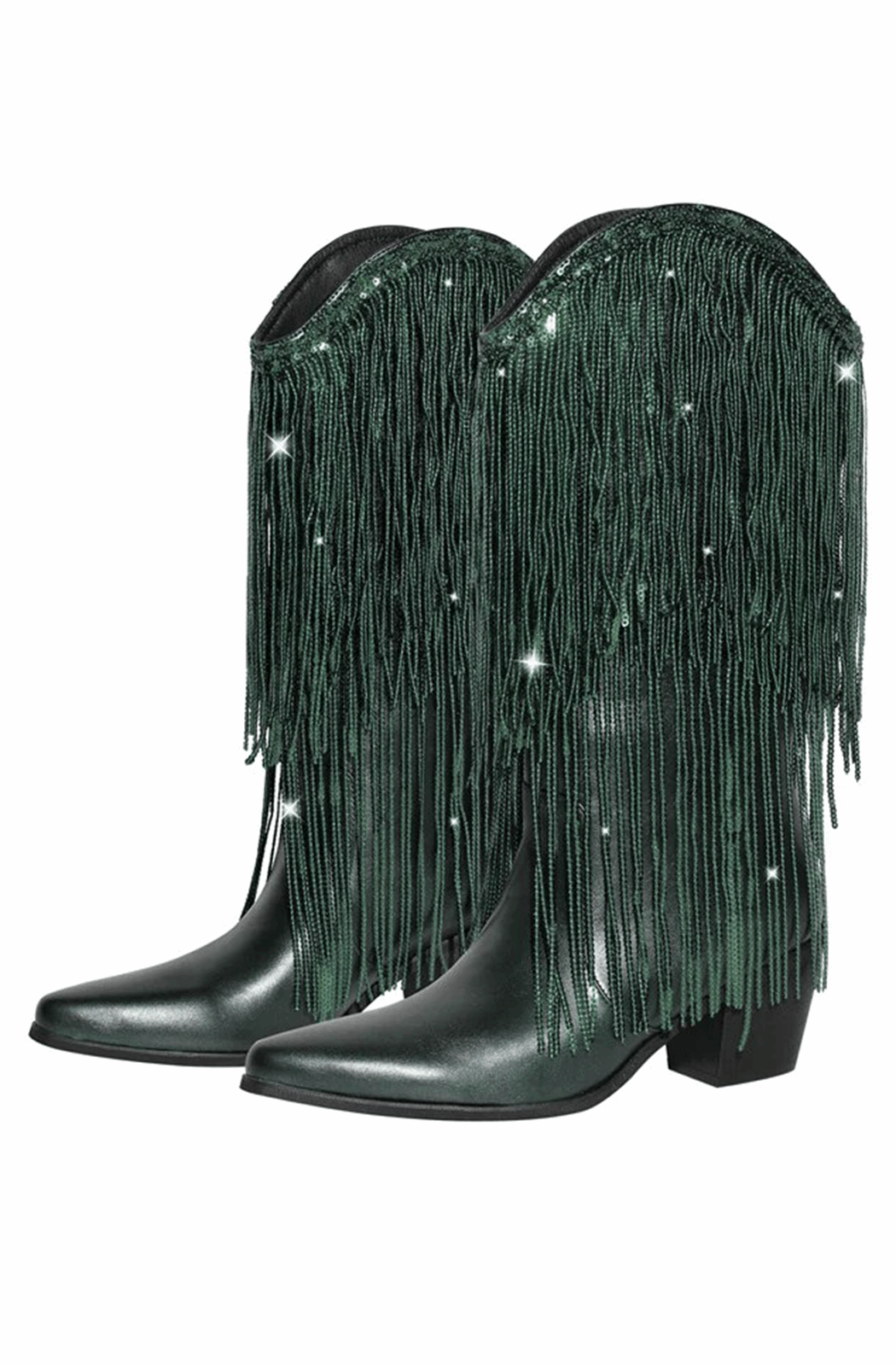 Sequined fringe cowboy boots