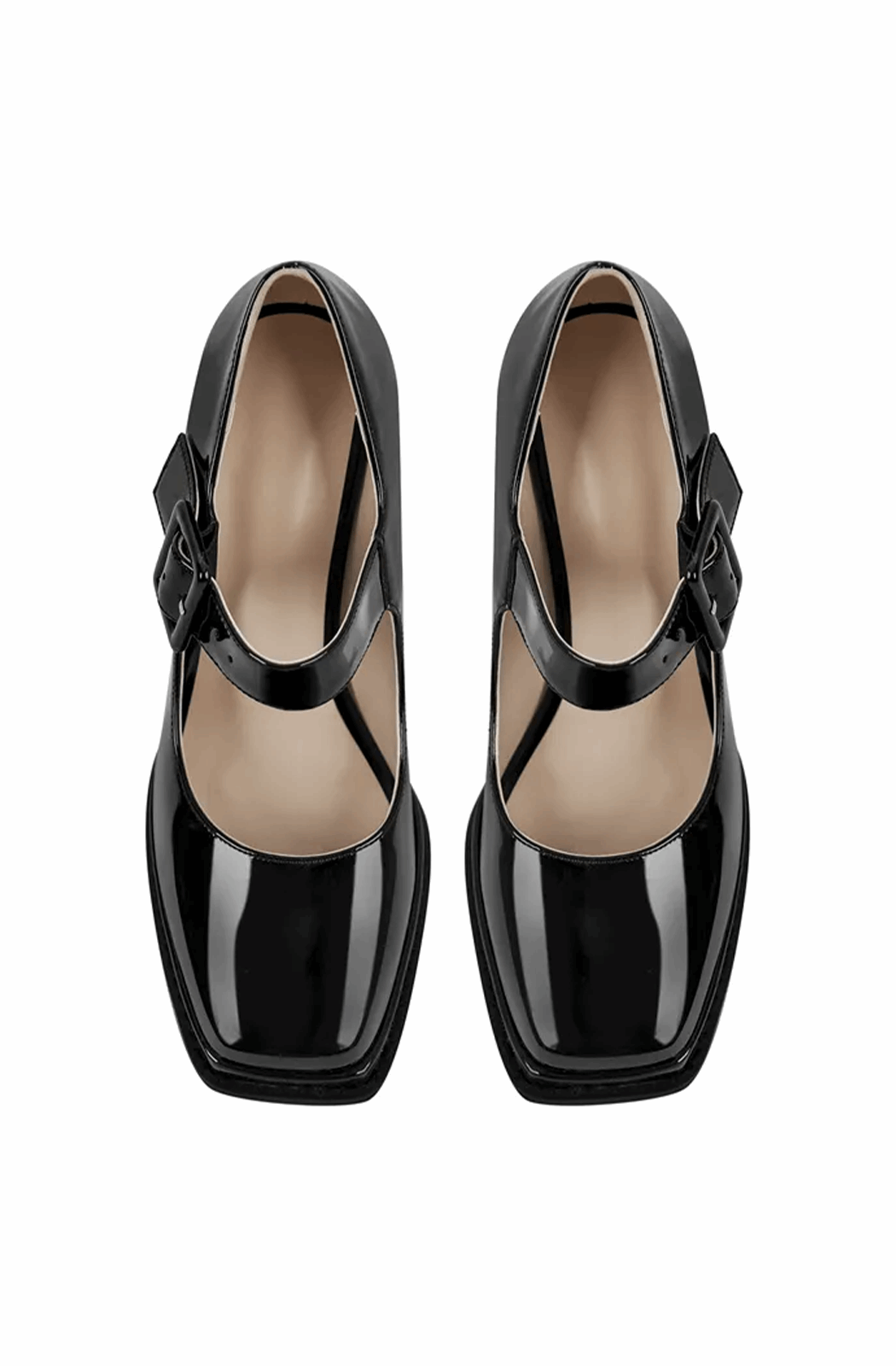 Patent leather square toe Mary Jane buckle strap chunky heel pumps