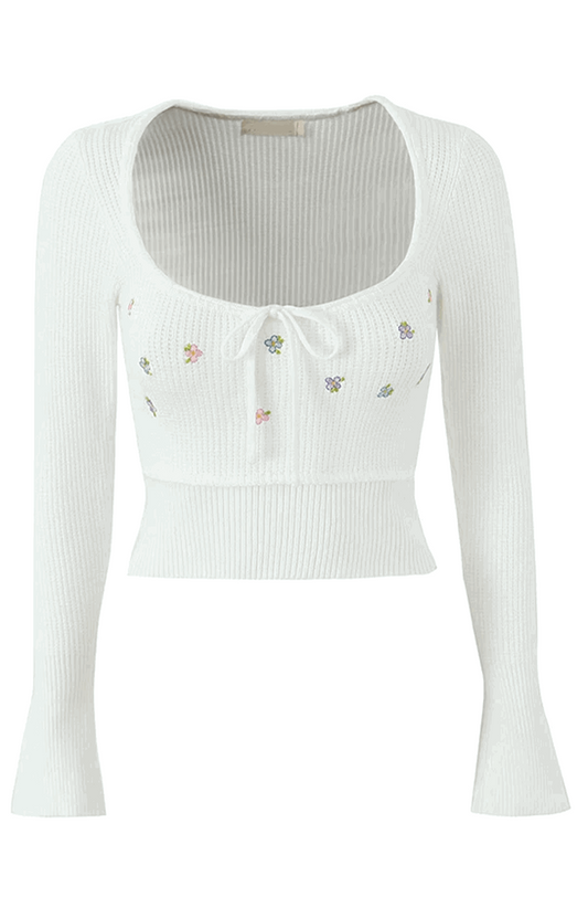 Floral embroidery knitted sweater