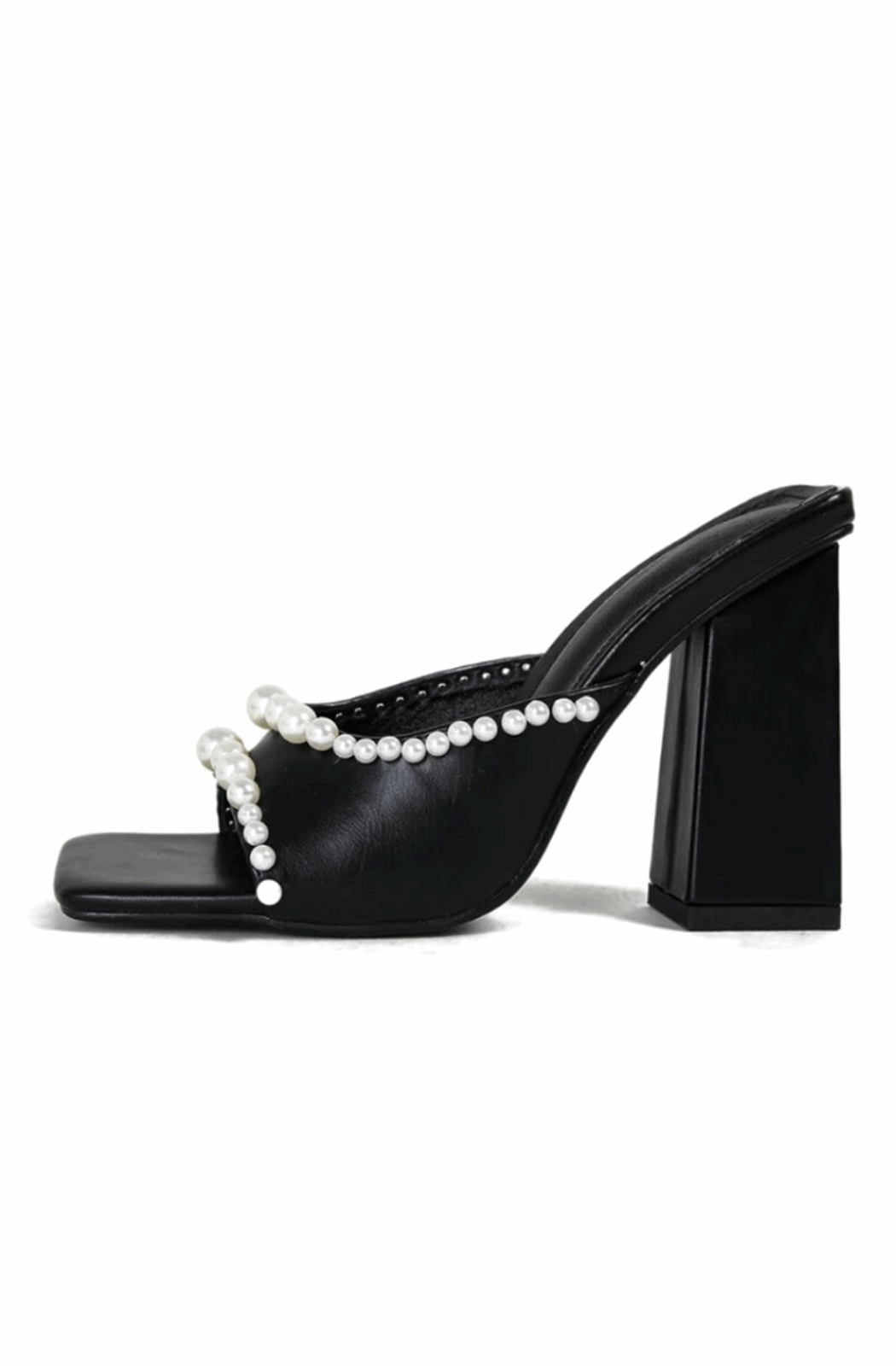 Square open toe heeled sandals with pearls