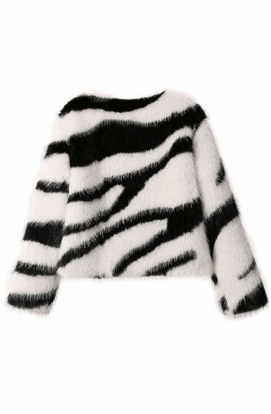 Fluffy zebra fur coat