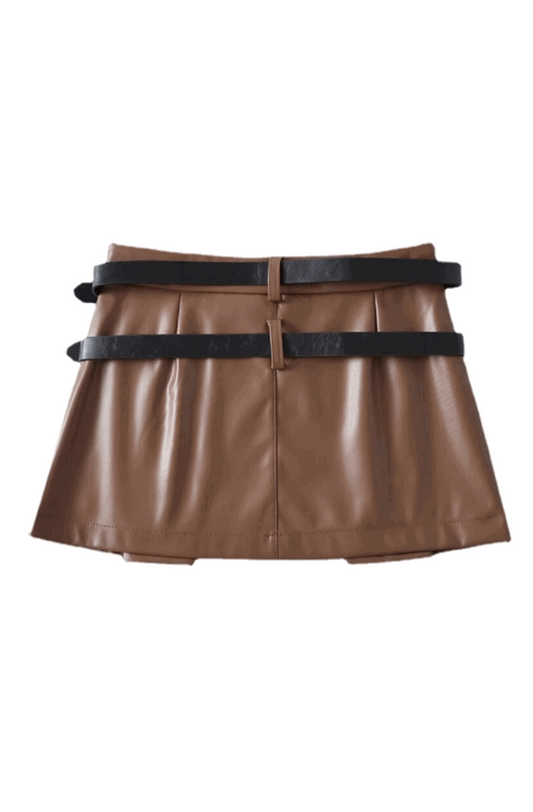 Brown leather skort