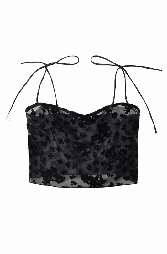 Floral jacquard mesh cropped top