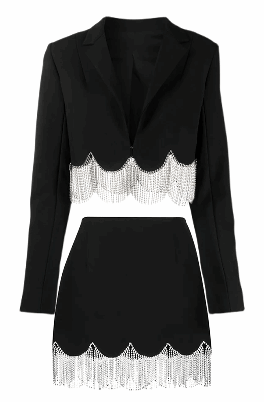 Rhinestone fringe cropped blazer and skirt set