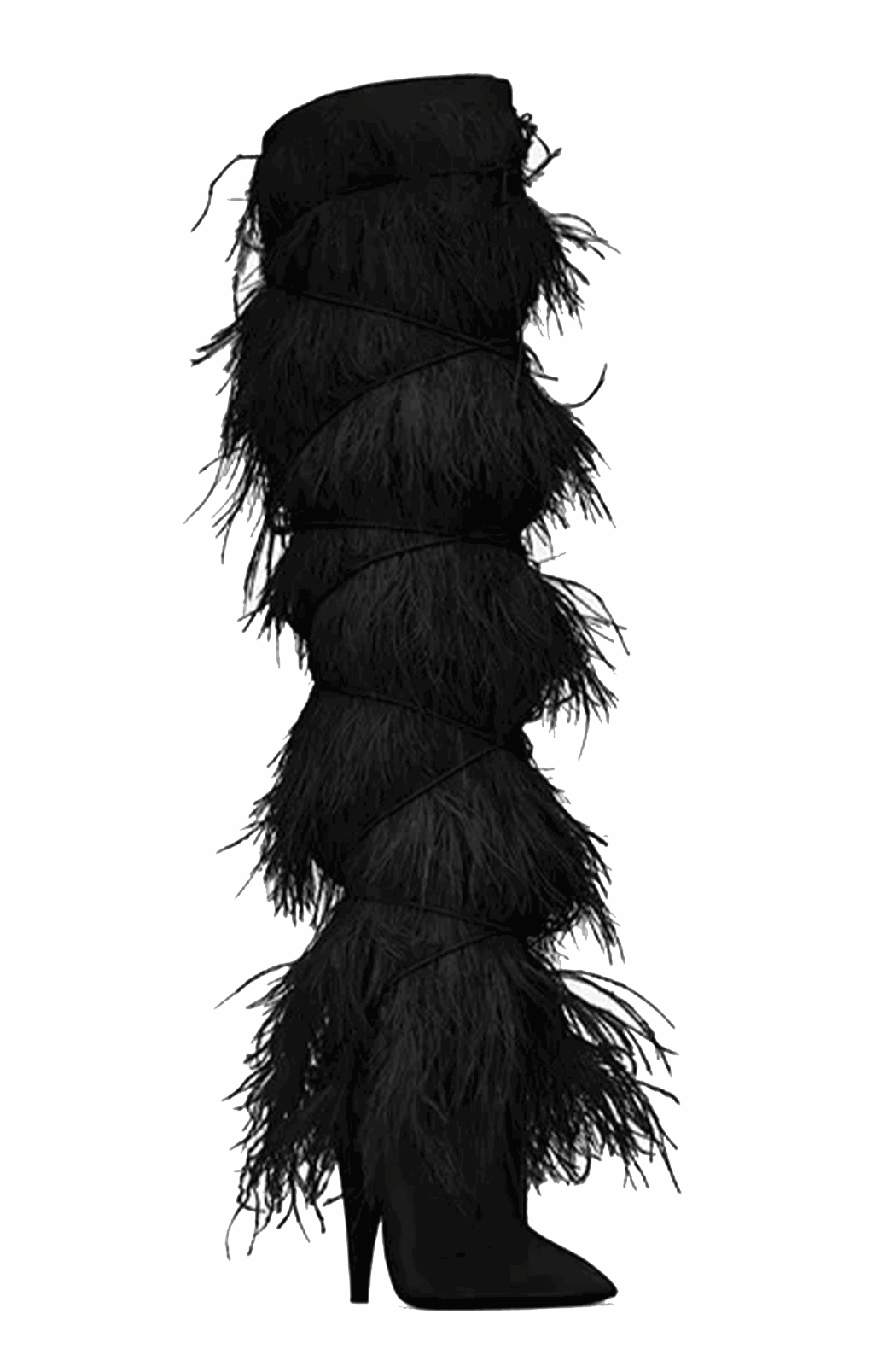 Feather knee high boots with cross tie