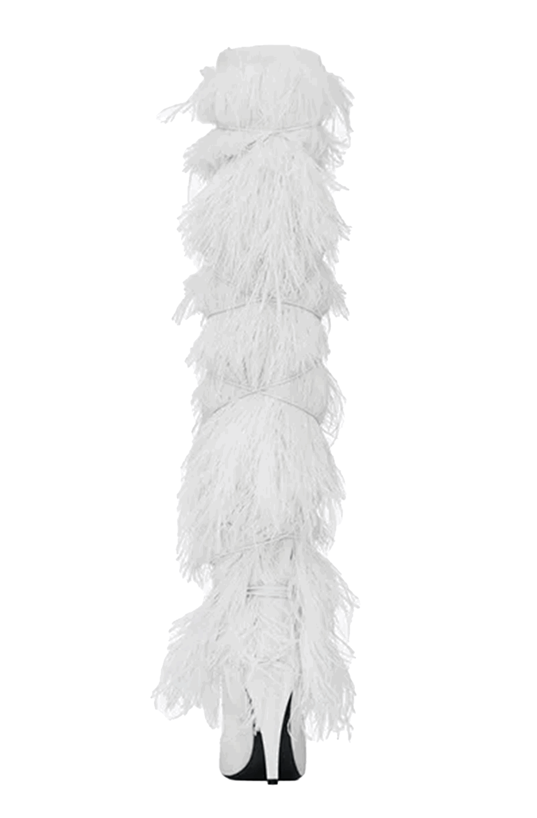 Feather knee high boots with cross tie
