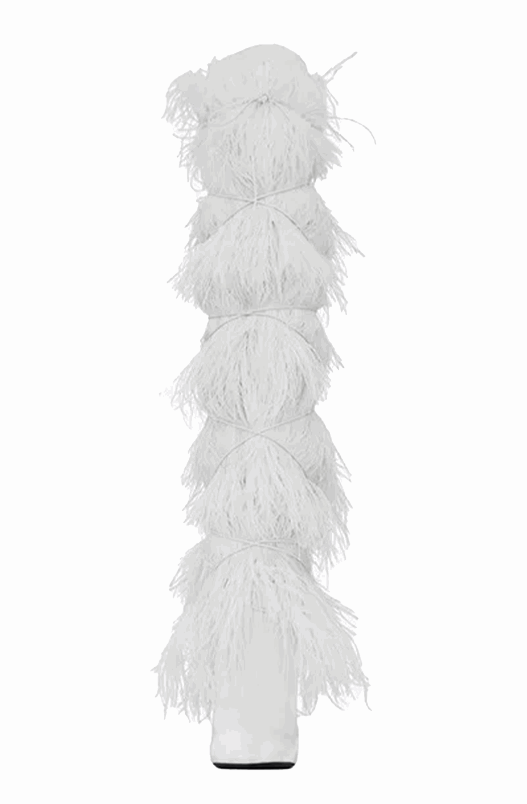 Feather knee high boots with cross tie