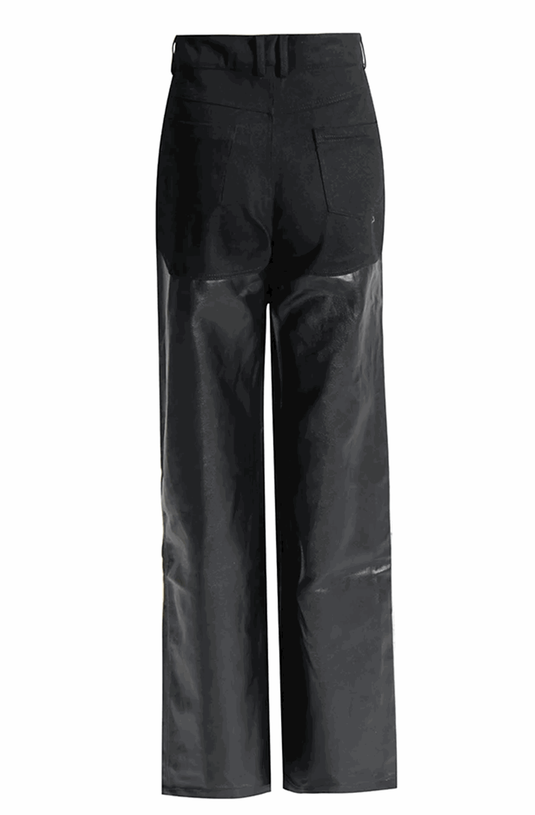 Bi-material leather and denim pants