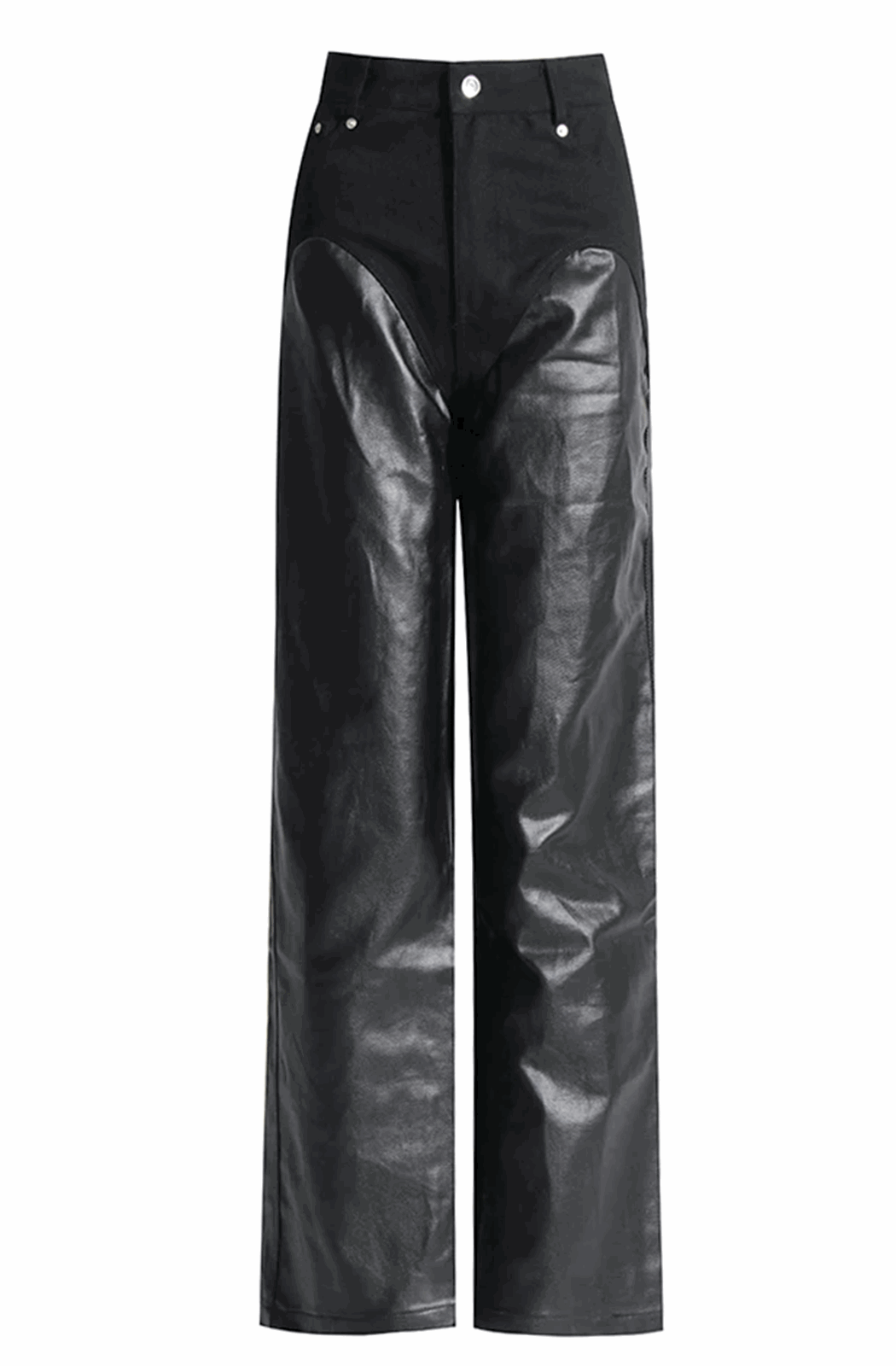 Bi-material leather and denim pants
