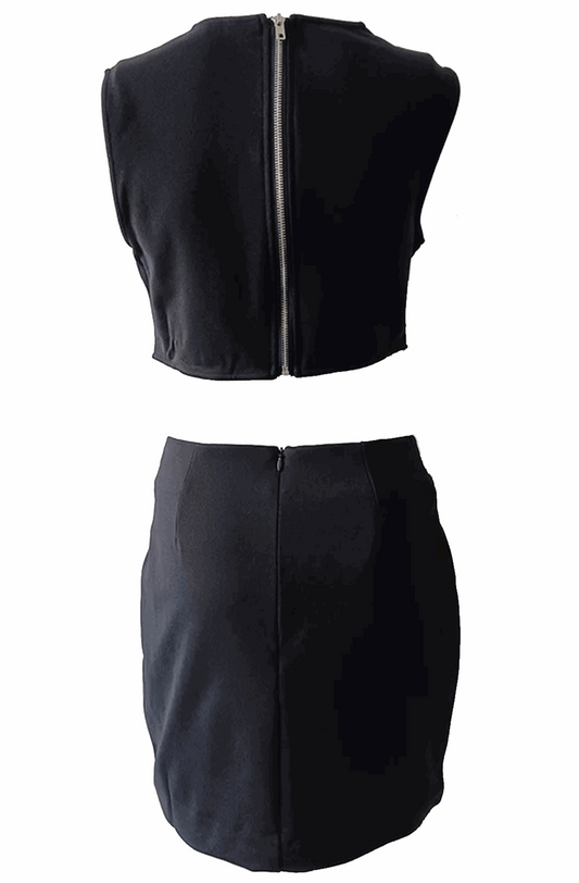 Floral diamonds patchwork sleeveless top and high waist skirt set