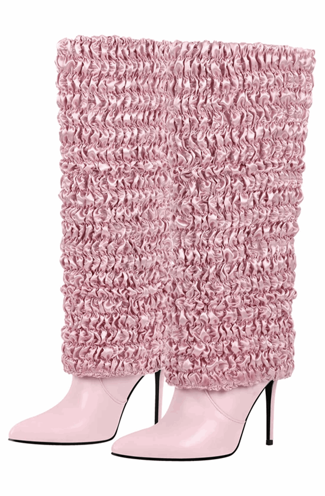 Pleated fold over knee high boots