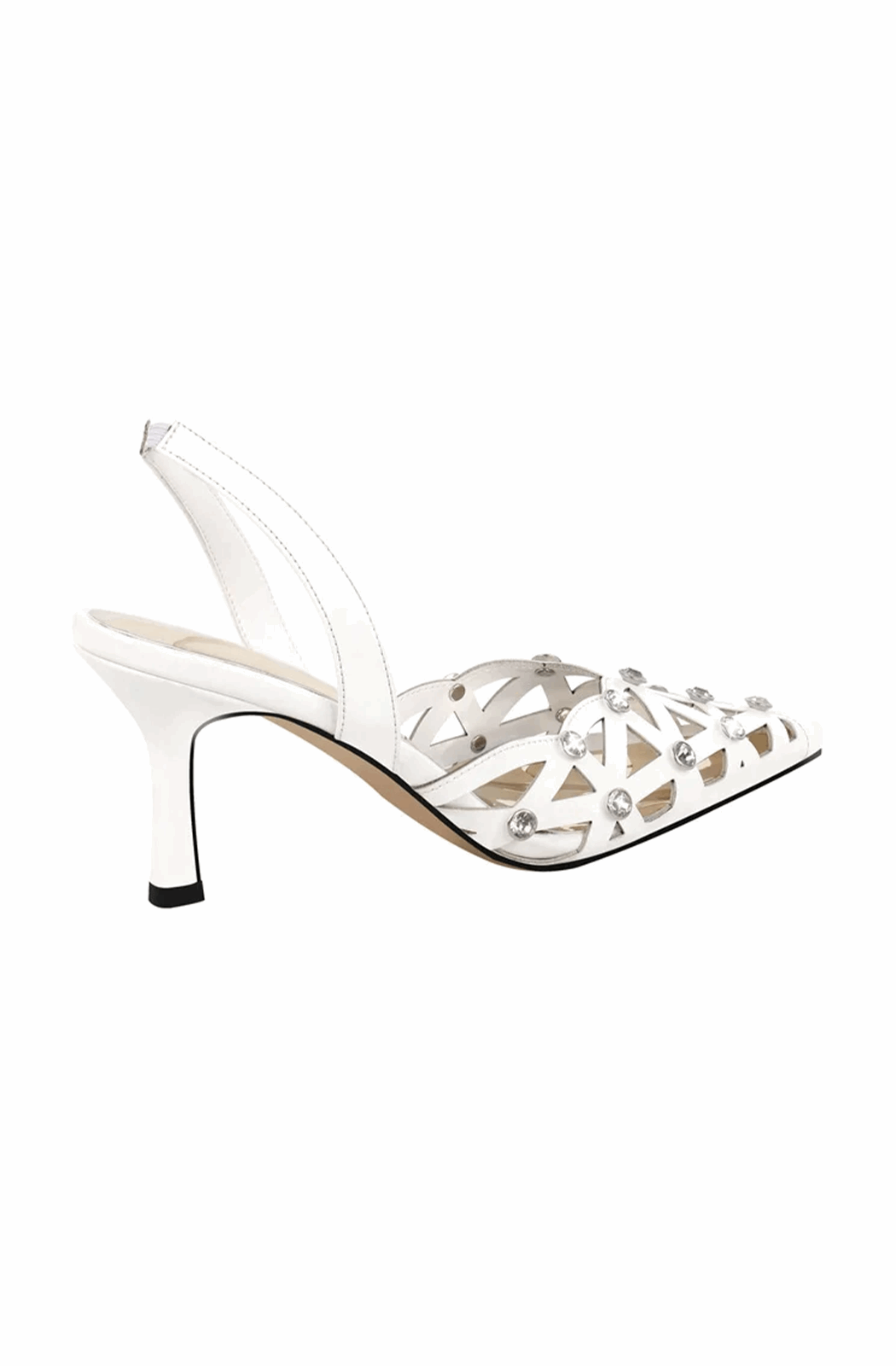 Rhinestone pointed toe ankle strap buckle heeled sandals