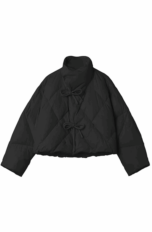 Bow knot quilted puff coat