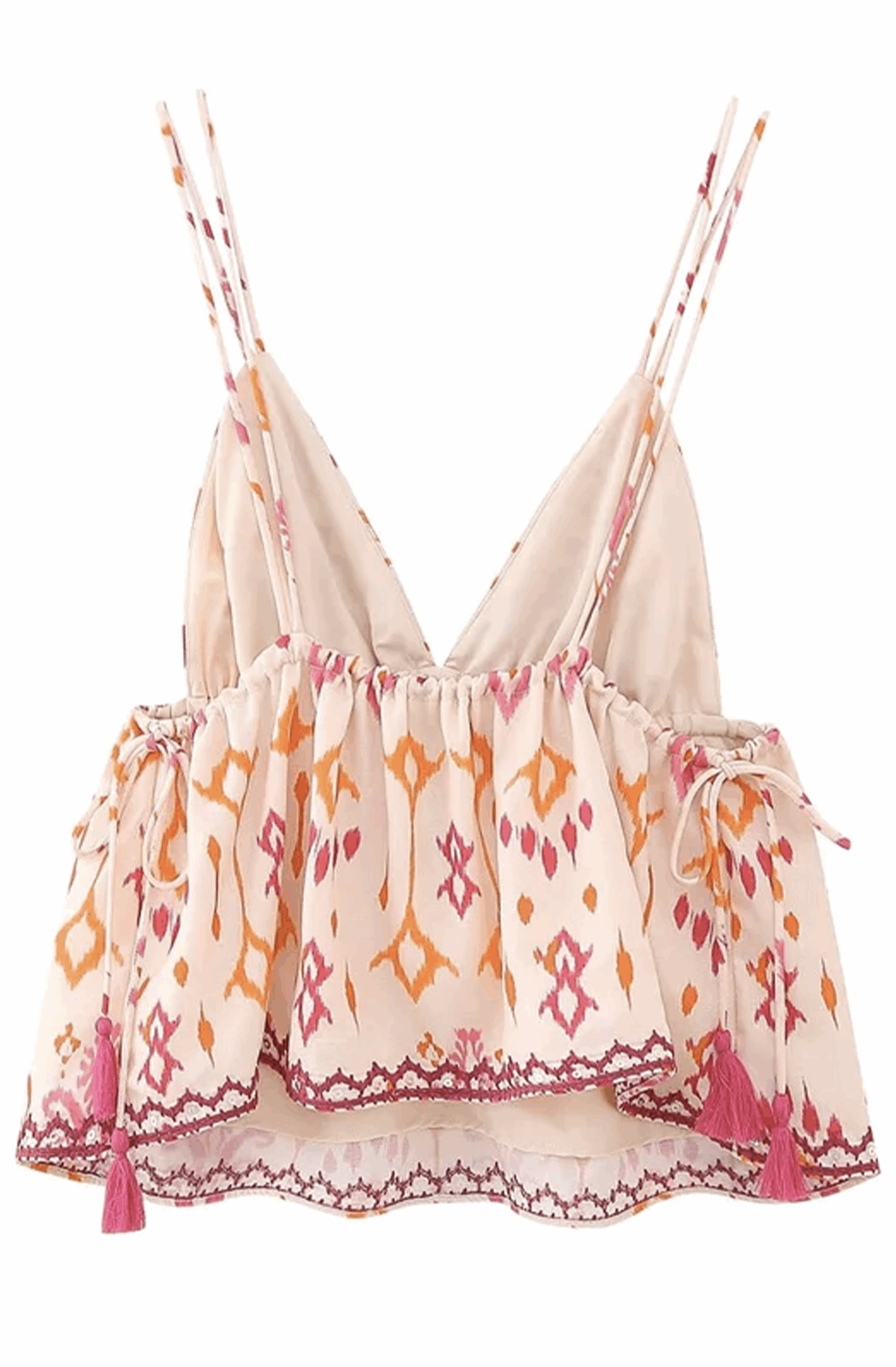 Sequined embroidery boho print crop top