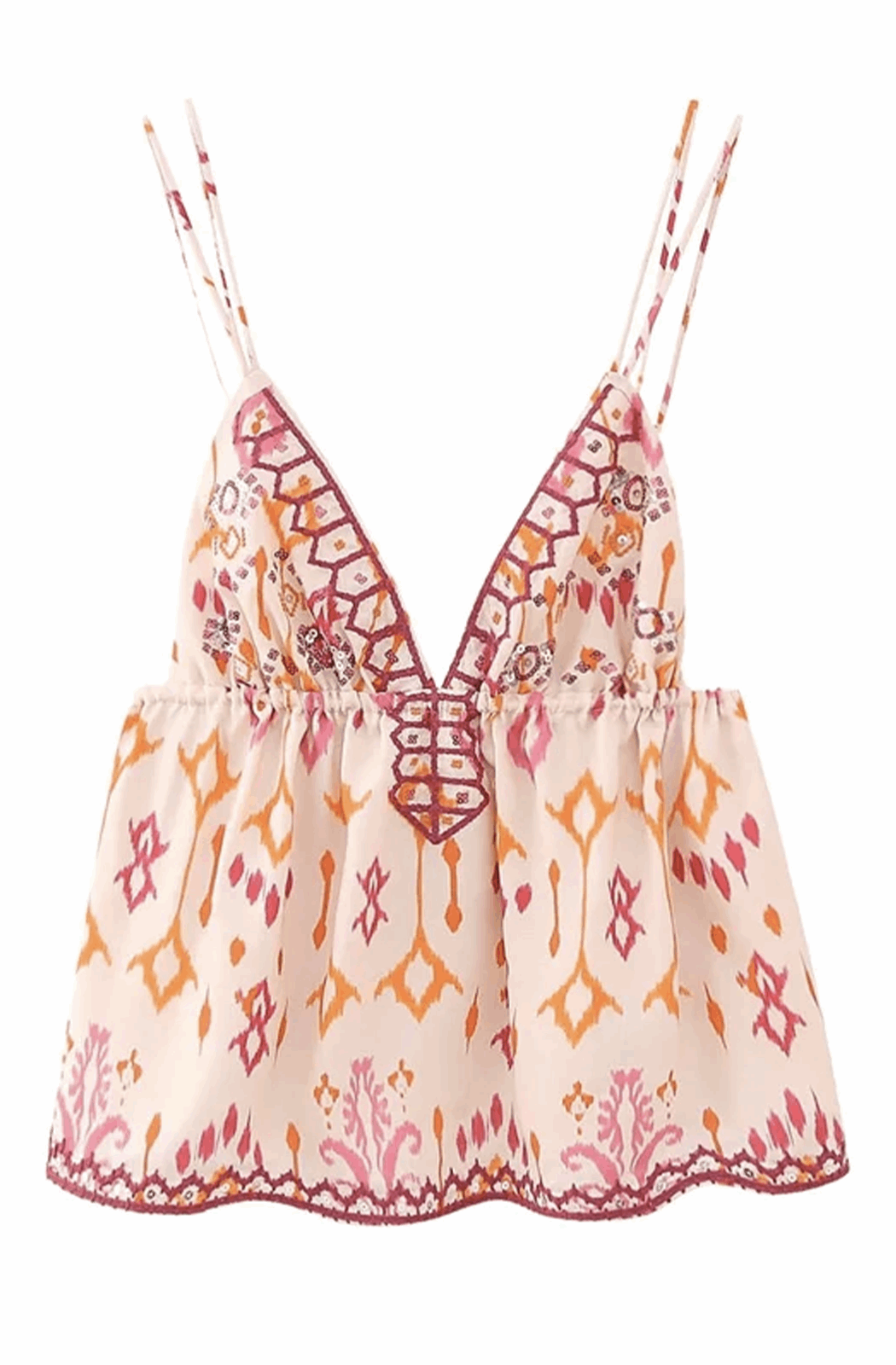 Sequined embroidery boho print crop top