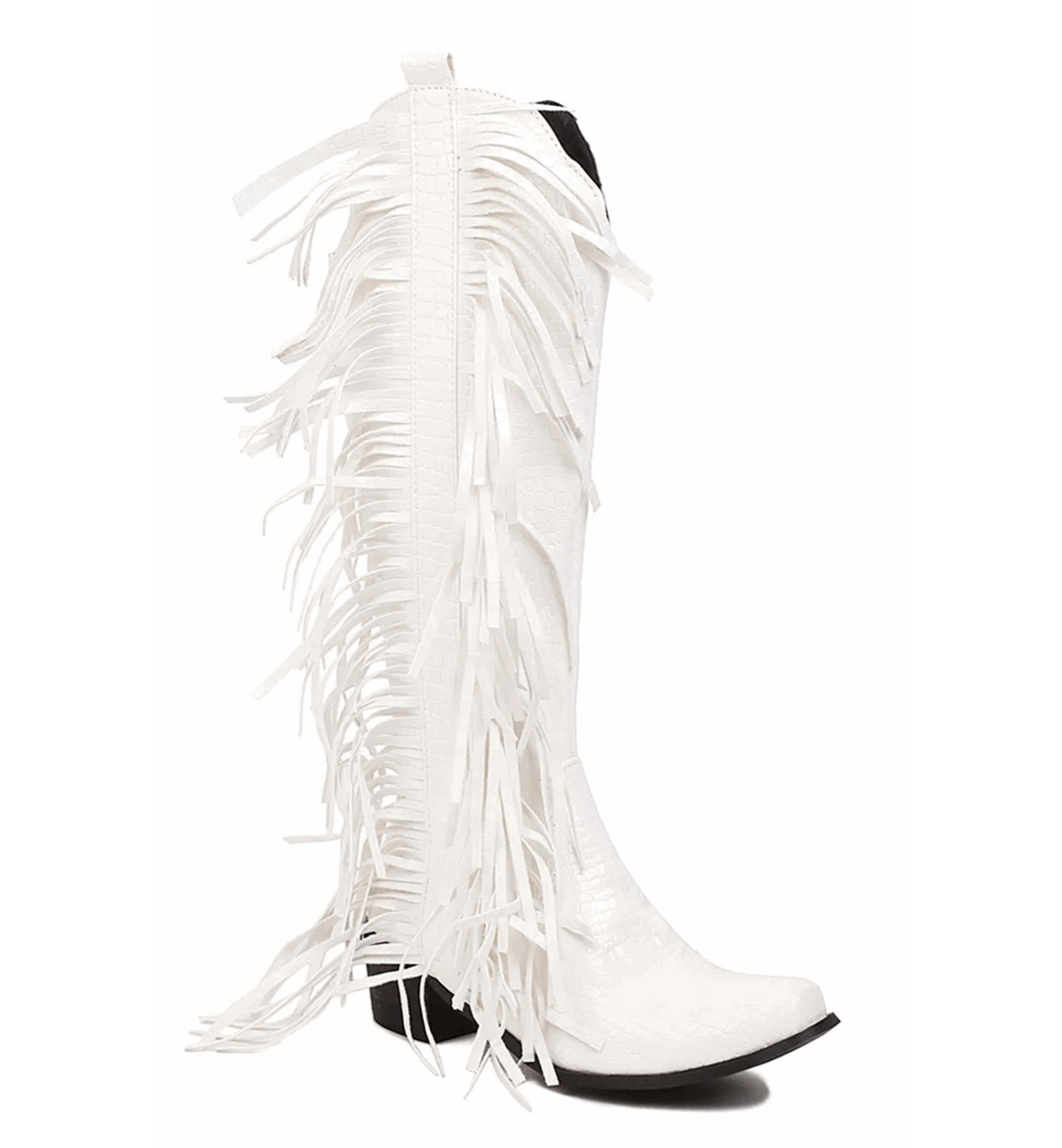 White fringed boot on a white background