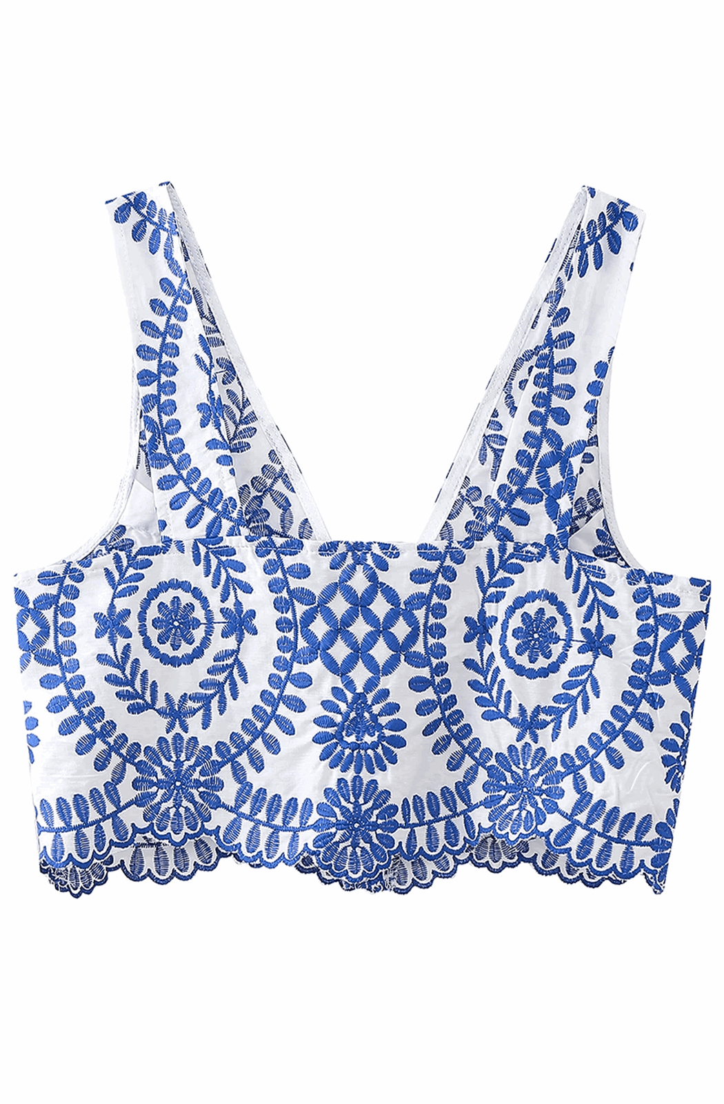 White and blue embroidery crop top