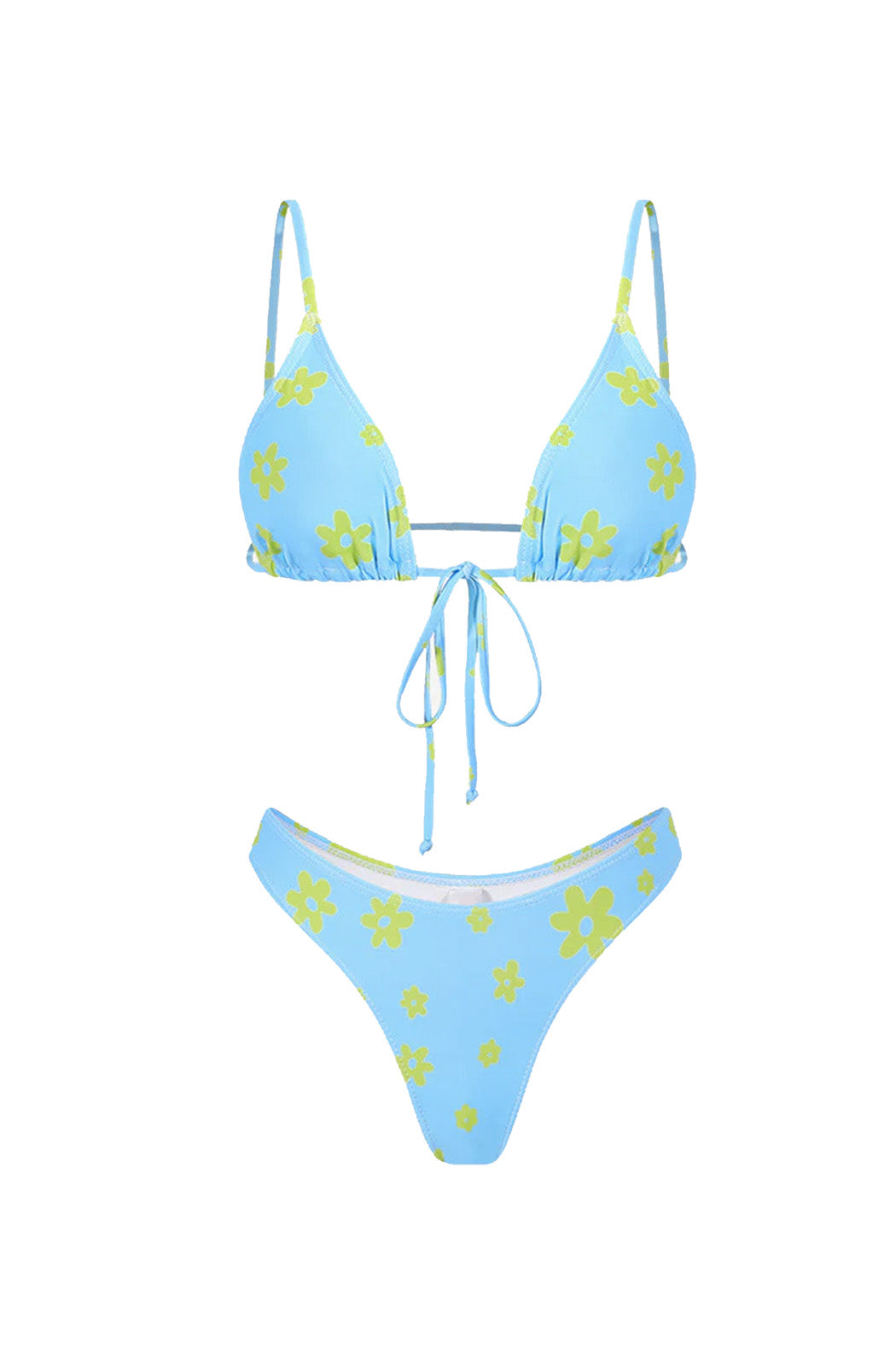 Floral blue and green triangle bikini