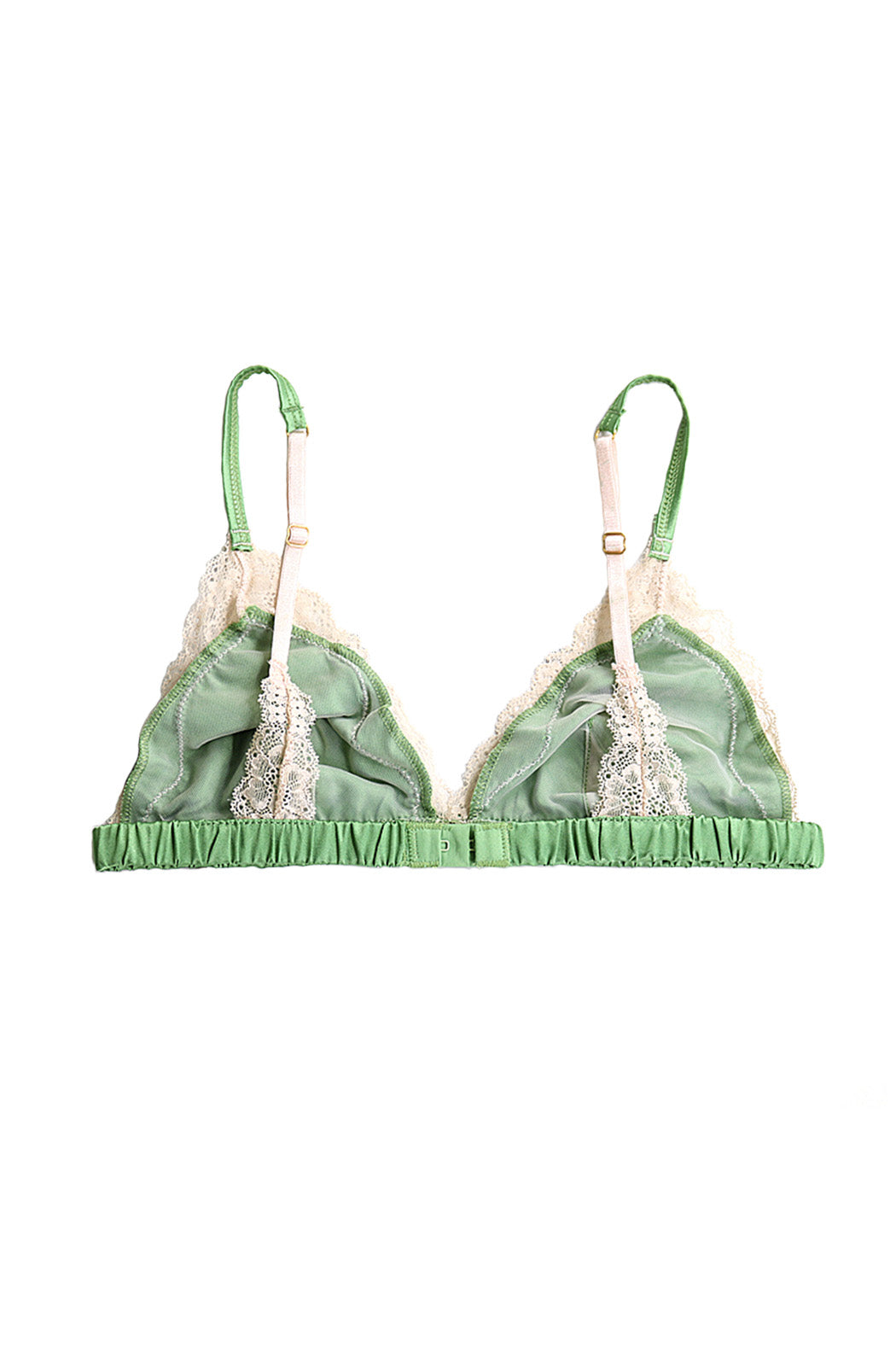 Green satin bra top with lace