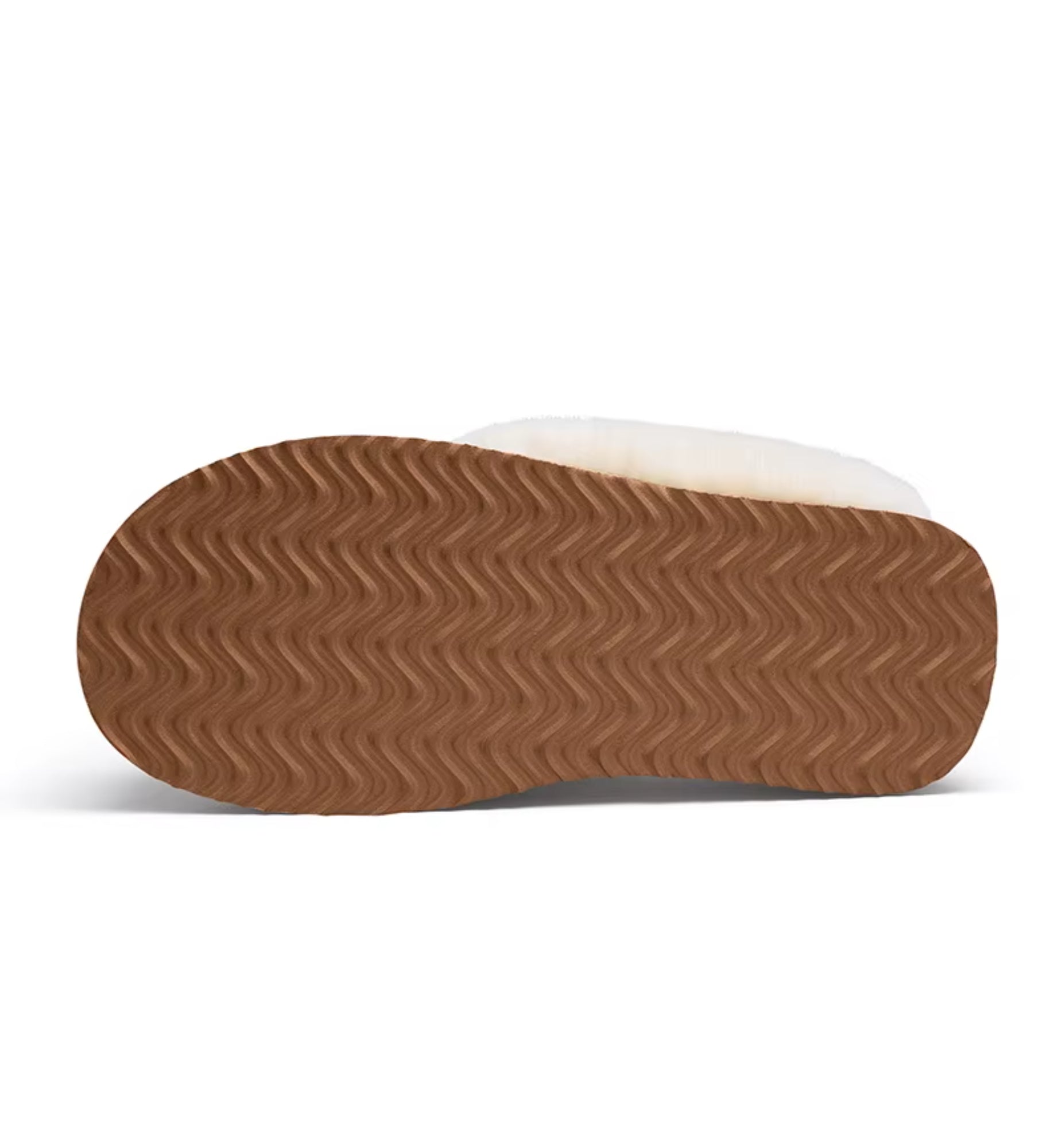 Close-up of a sandal sole with wavy pattern on a white background