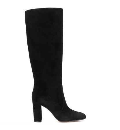 Black knee-high boot on a white background