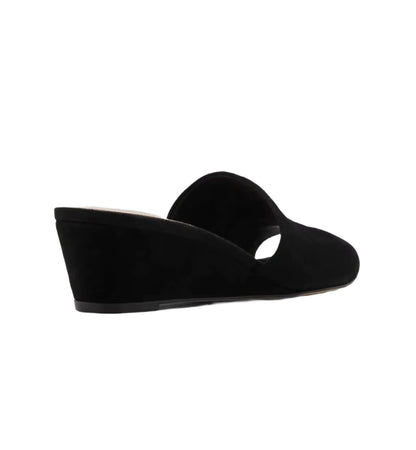 Black wedge sandals on a white background